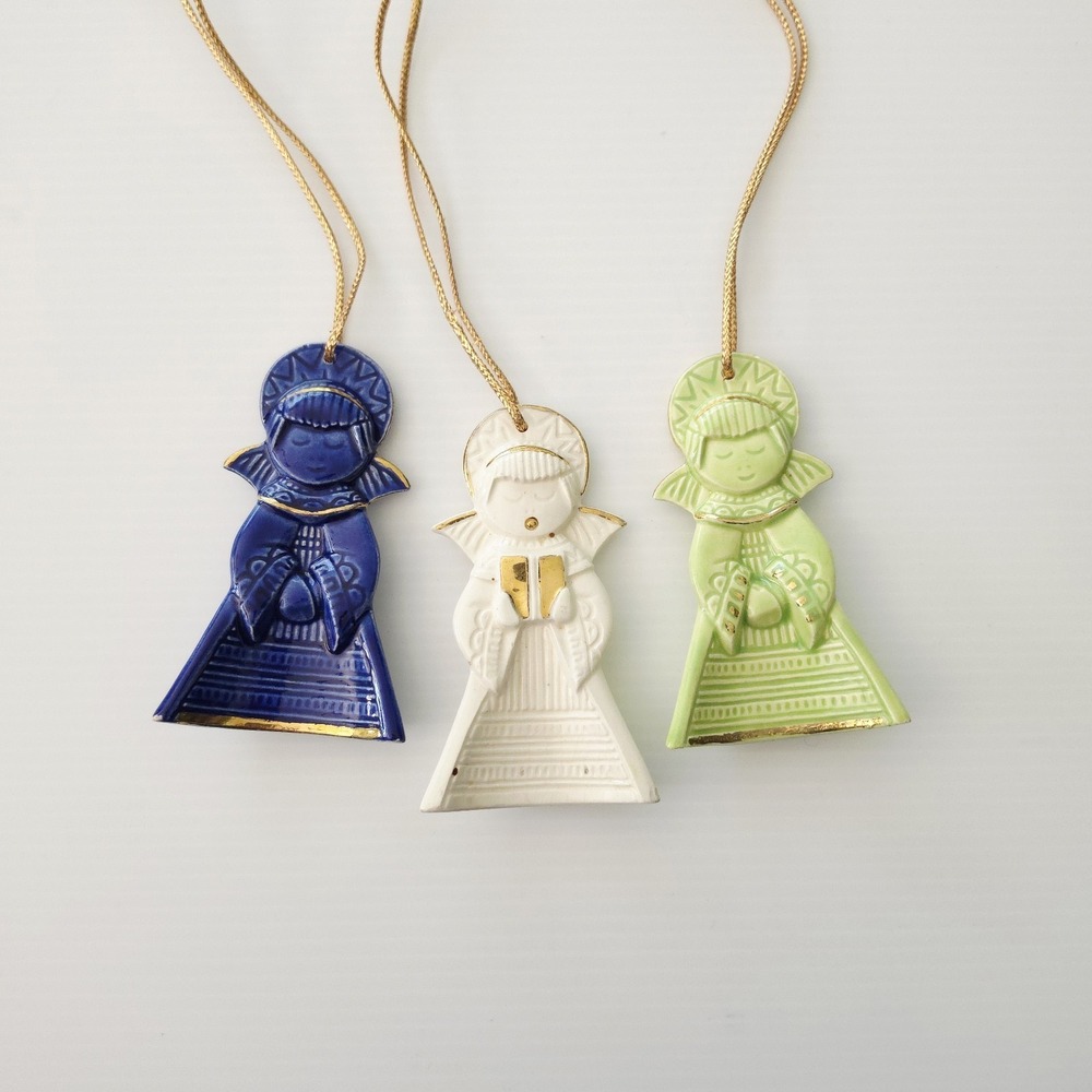 Lot of 3 Vintage Duncan Enterprises Ceramic Angel Christmas Ornaments MCM